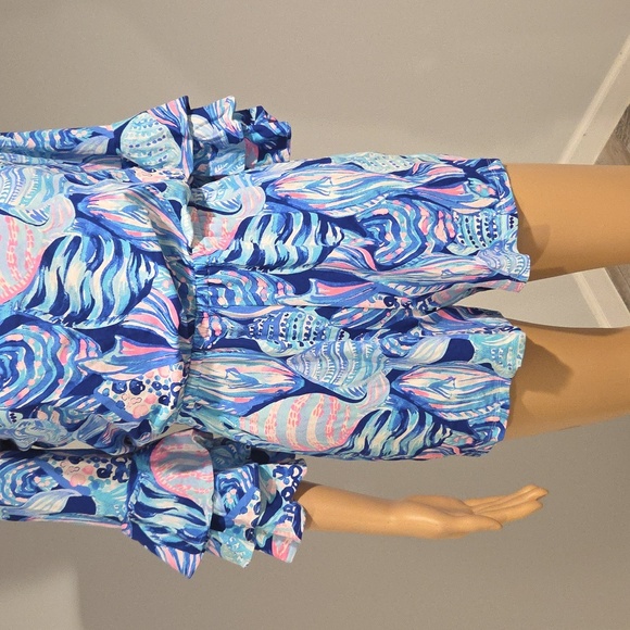 Lilly Pulitzer Vibrant Blue and Pink Ruffle Romper - Picture 4 of 10